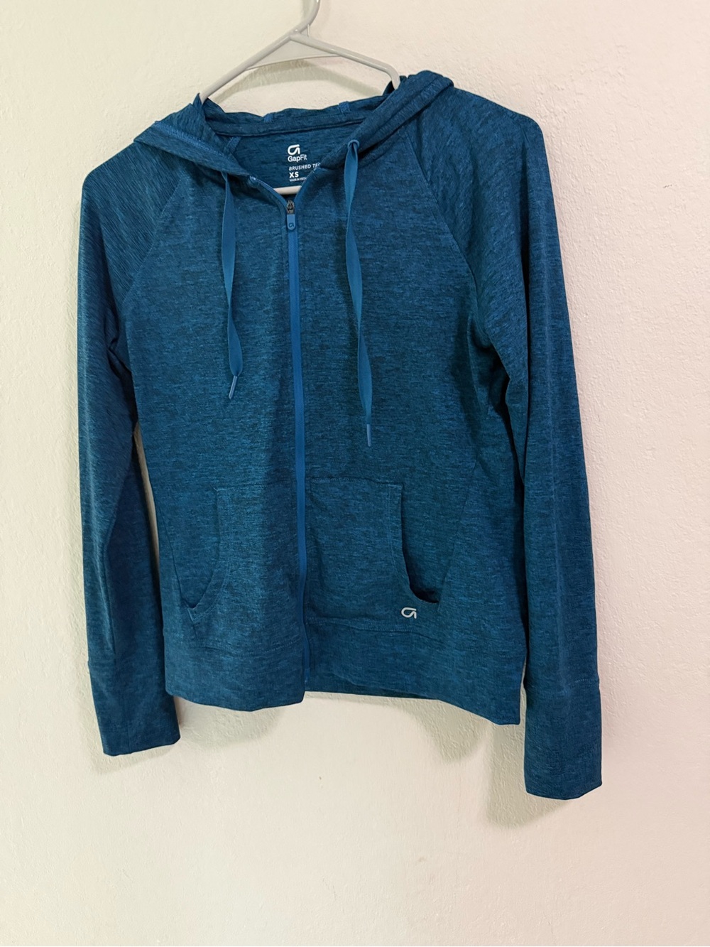 GapFit Brushed Tech Jersey Zip Hoodie Blue XS Lightweight Athletic Jacket